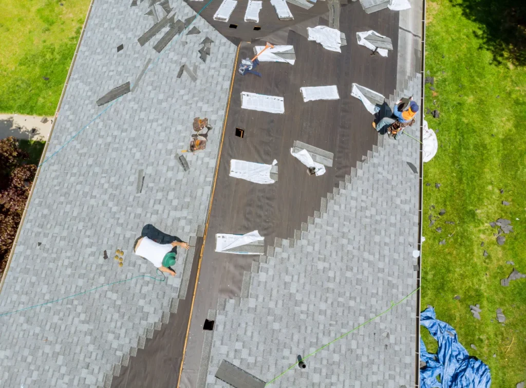 Ice dam forming along the eave of a roof in Massachusetts